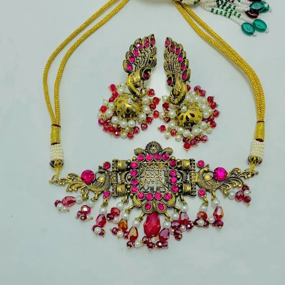 Handmade Jewelry Set With Pearls and Beads, Oxidized Jewelry Set, Choker Necklac - Picture 8 of 15